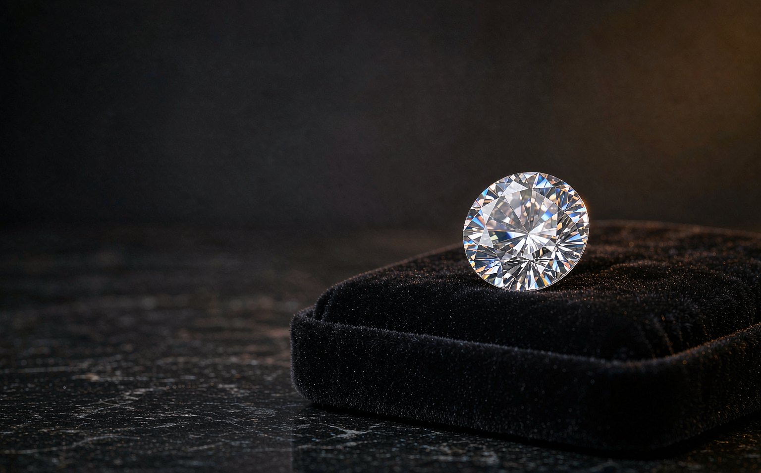 Brilliant moissanite gemstones on white marble