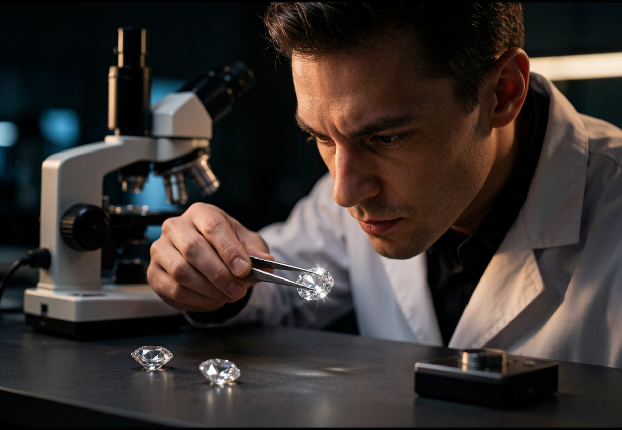 Gemologist at work in the laboratory